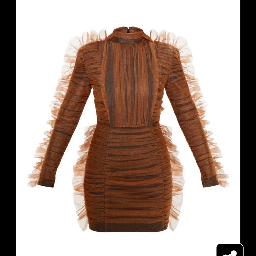 P.L.T Brown ruffled Long sleeve dress